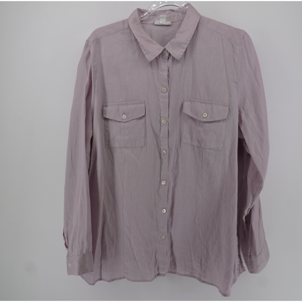 J. Jill Love Linen Purple Button Down Shirt XL Lavender 100% Linen Long Sleeve